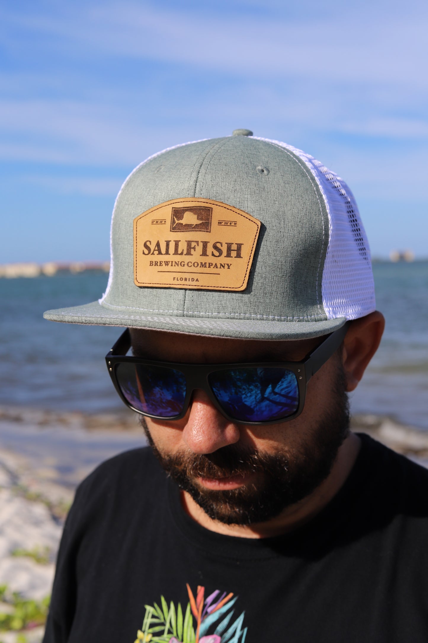 Heather Green with Leather Patch Sailfish Brewing Co Hat
