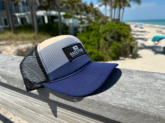 Blue and Peach Striped Sailfish Brewing Co Hat